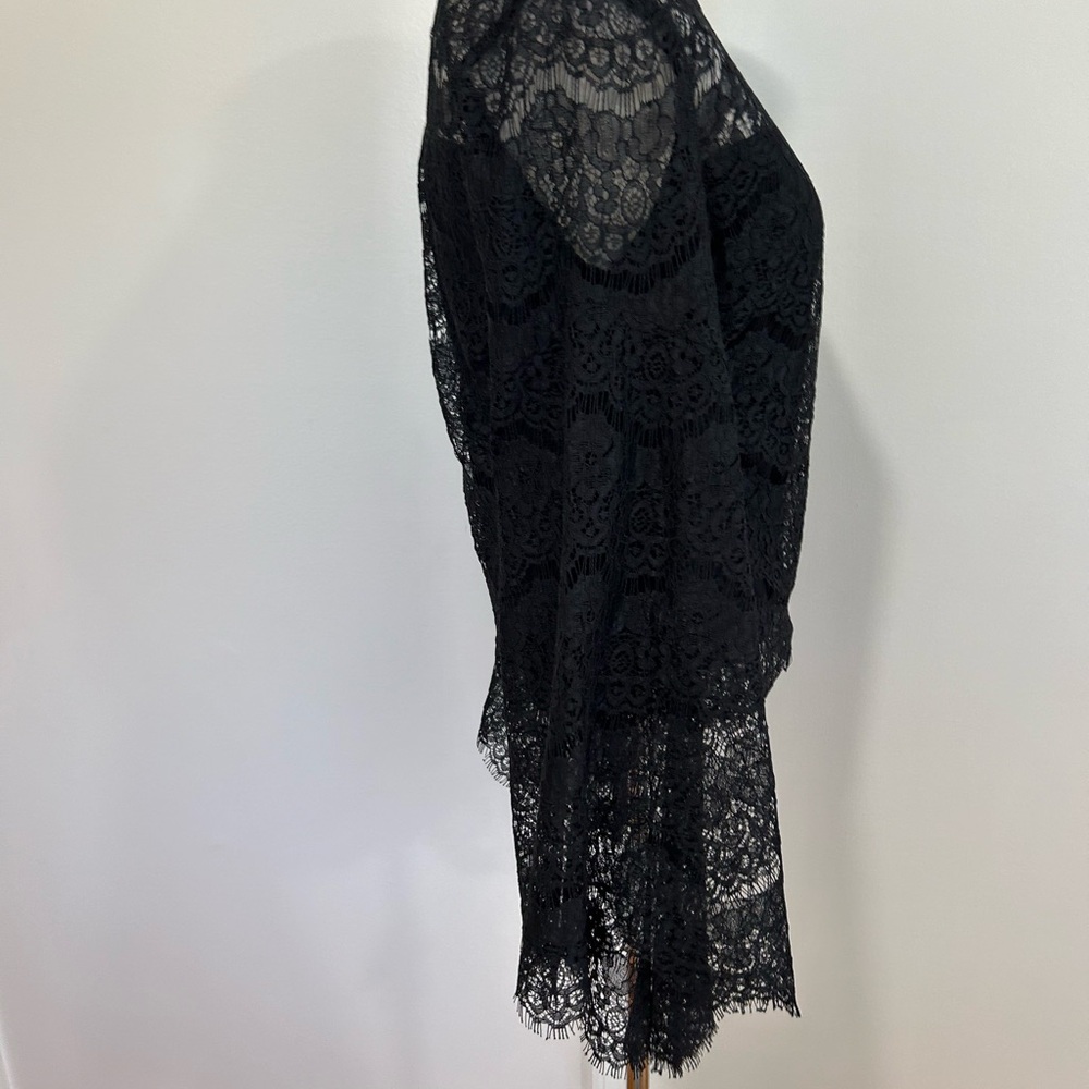 VENUS Black Lace High-Neck Bell-Sleeve Blouse - Picture 9 of 10